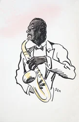 Saxofonspelare, från White Bottoms, pub. 1927 (färgblocktryck)